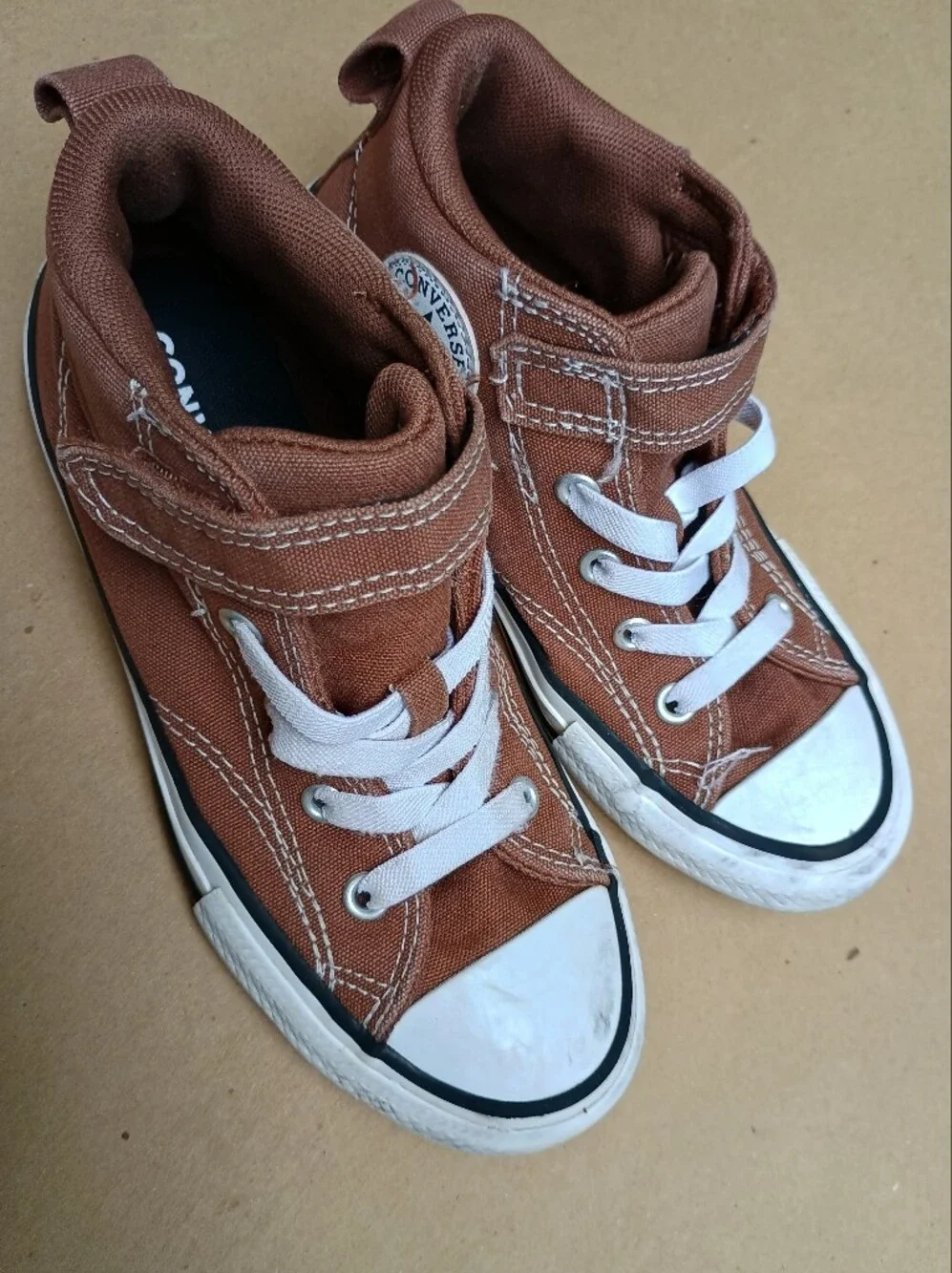 Converse All Star Kids Brown High-Top Sneakers Sz 1 Hook Loop